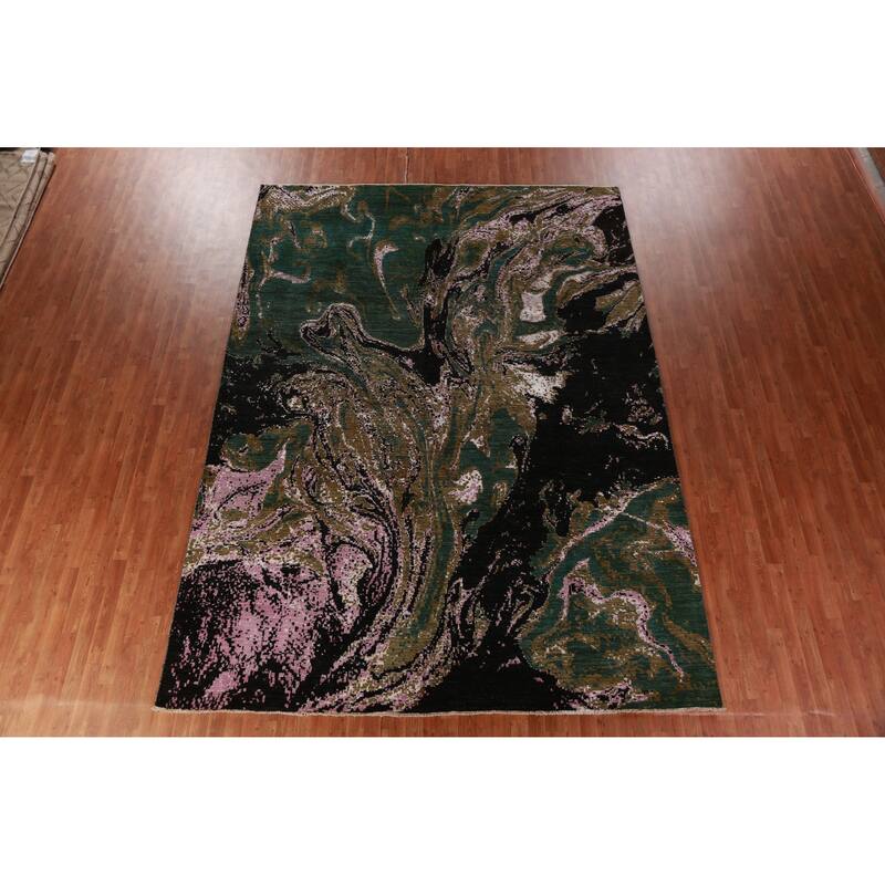 Contemporary Abstract Oriental Area Rug Handmade Wool Carpet - 9'1"x 12'3"