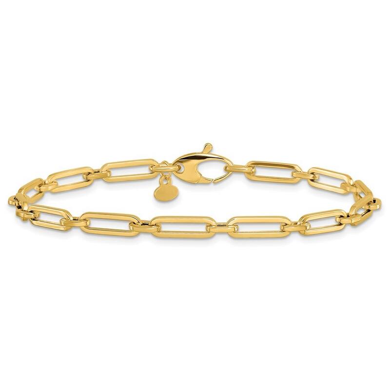 Curata 14k Yellow Gold 7" 4mm Polished Flat Oval Paperclip Link Bracelet