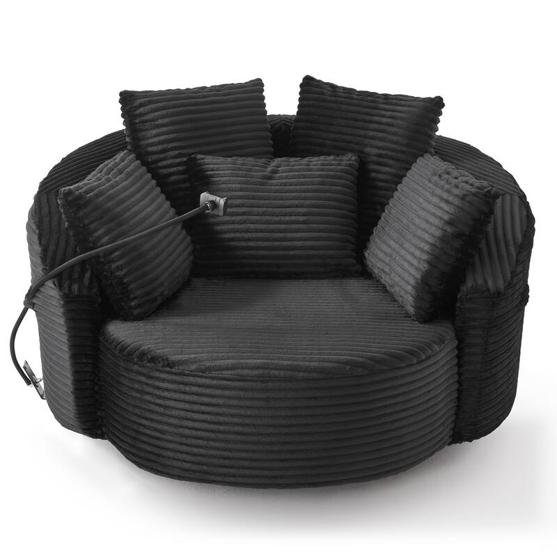 GDFStudio - 360° Swivel 55.9" Corduroy Upholstered Barrel Accent Chair