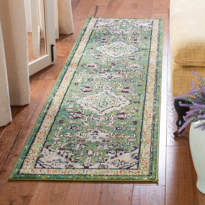 SAFAVIEH Madison Regelinde Oriental Distressed Rug - 2'2" x 10' Runner - Green/Turquoise
