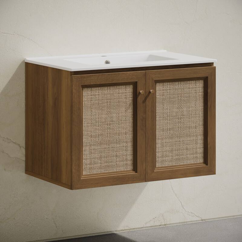 Classe 30" Wall-Mounted Bathroom Vanity In Brown Oak With Single Faucet Hole Vanity Top - 30