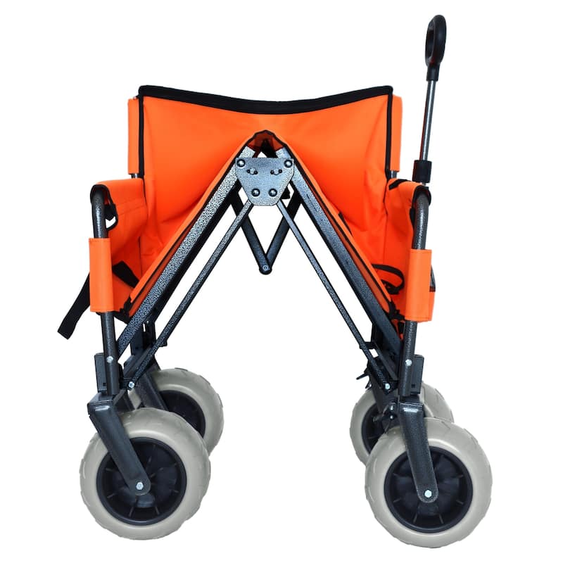 3-in-1 Folding Wagon Cart with Bench & 9″×4″ Beach Tires