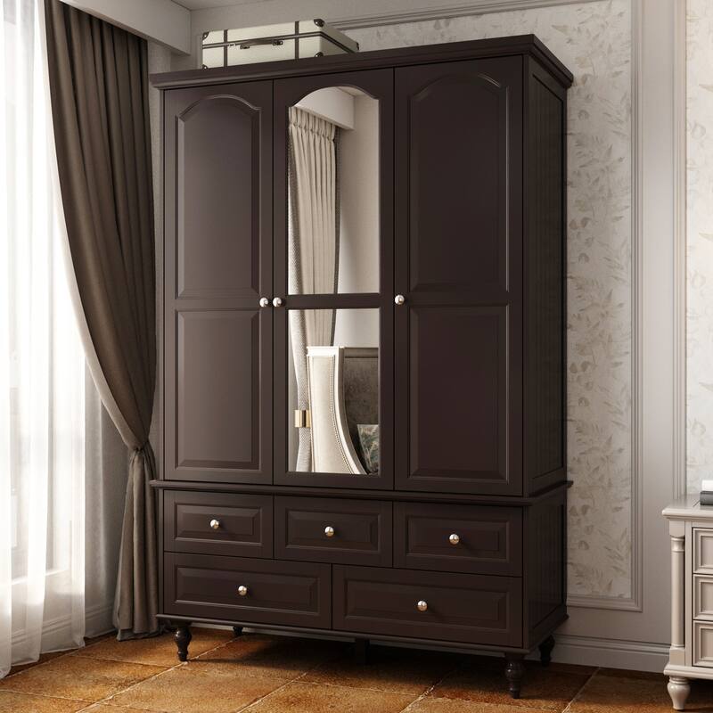 70.9"H White Lacquered Armoires Wardrobes With Mirror Doors