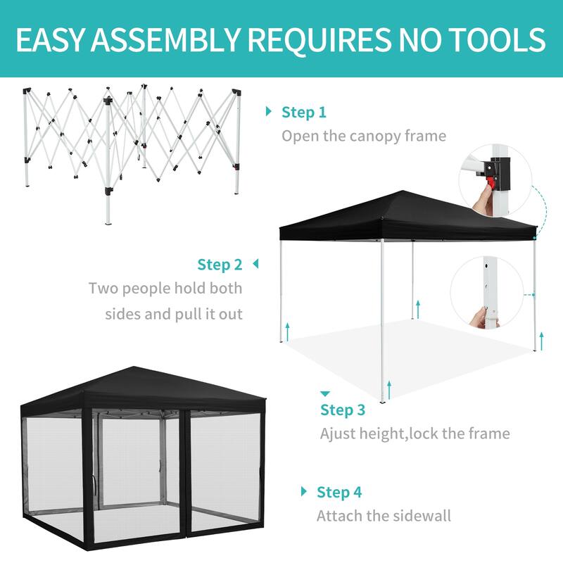 10x10 FT Pop Up Canopy Tent with Mosquito Netting, Adjustable Height, Portable Sun Shelter with Wheeled Bag