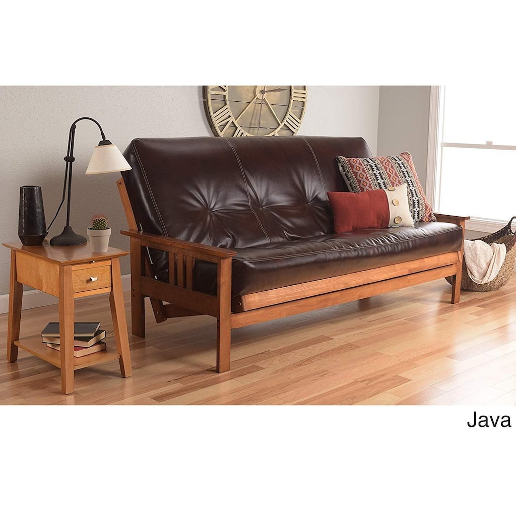 Full Size Futon Frame - Hardwood Futon Sofa Bed - Mission Style - Java Mattress Included