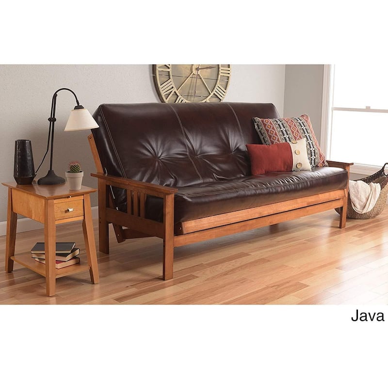 Full Size Futon Frame - Hardwood Futon Sofa Bed - Mission Style - Java Mattress Included