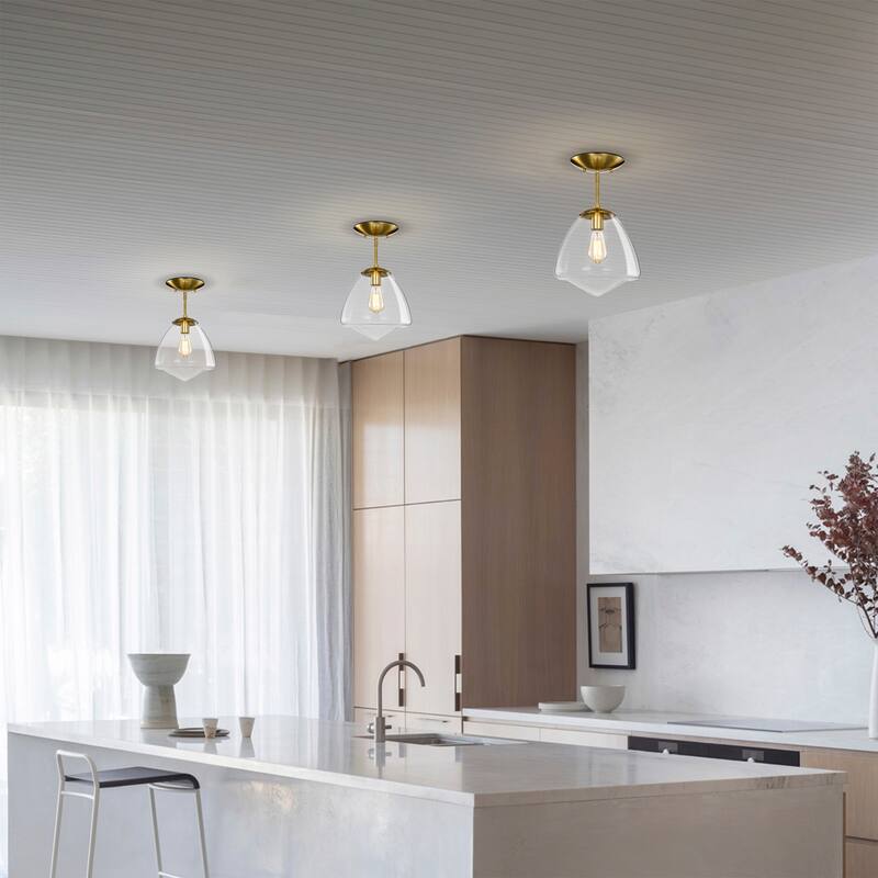 Zylo Semi-Flush Mount Metal Ceiling Lamp with Clear Glass Shade