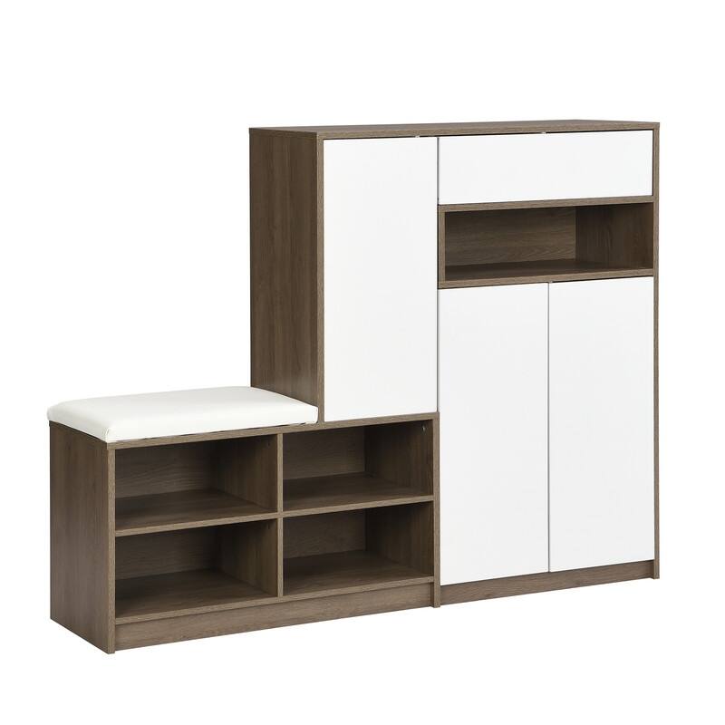 Multi-functional Shoe Bench Entryway with Storage,Padded Seat and Adjustable Shelves