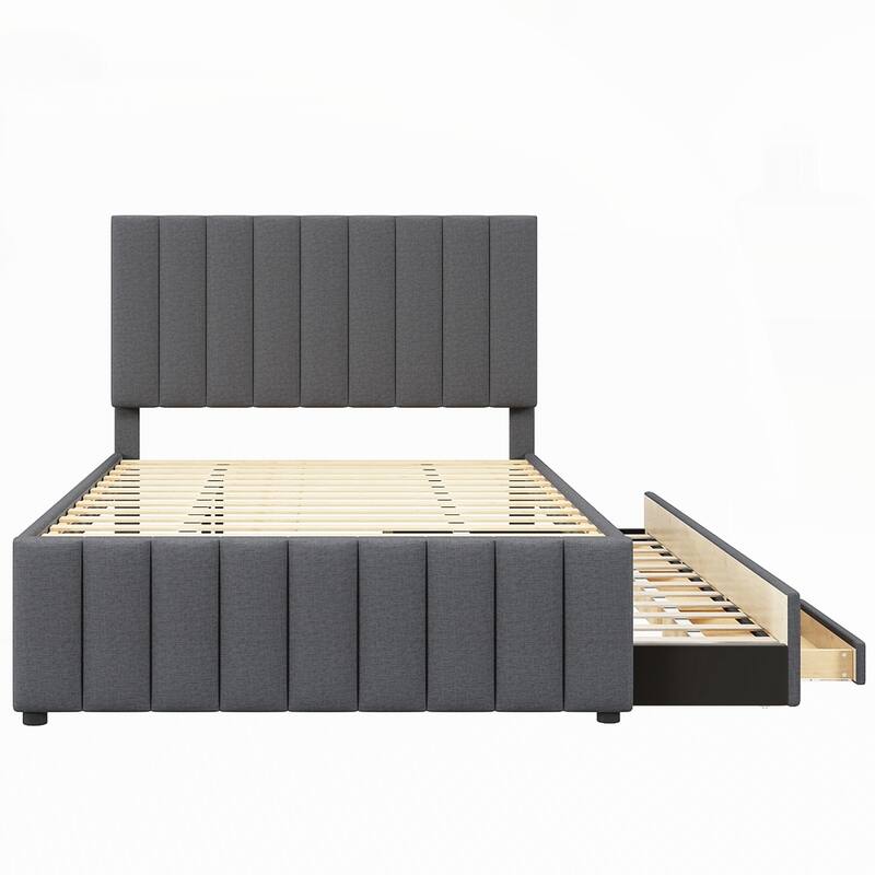 Upholstered Platform Bed with Trundle and 3 Drawers