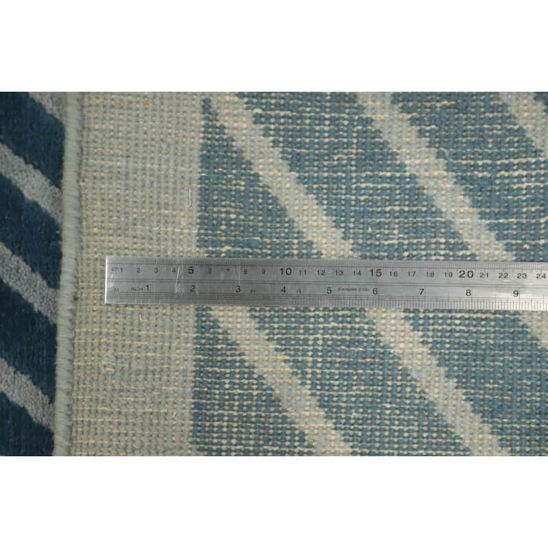 Hand-knotted Tribal Wool Blue Geometric Oriental Area Rug - 8' 5'' X 6' 2''