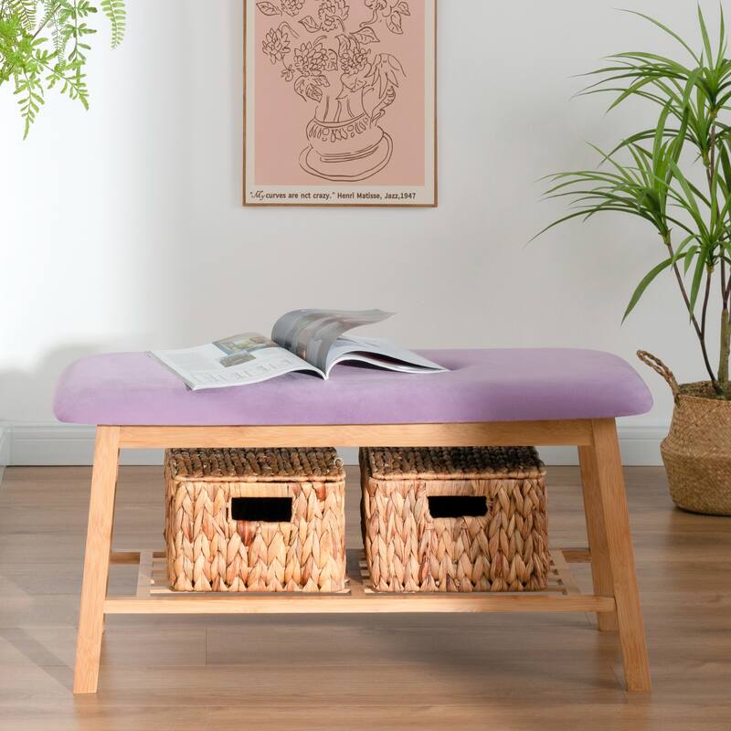 StorageWorks Tufted Bench, Entryway Bench with Shoe Storage Shelf - 36.22"x13.78"x17.72"