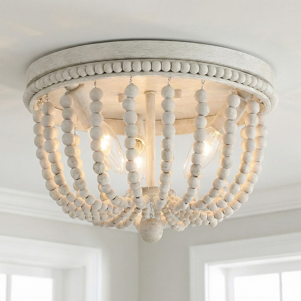 Fidenza 3-light Boho Beaded Flush Mount Ceiling Light Farmhouse Coastal Dome Lighting - 12 inches
