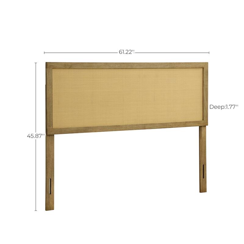 Natural Finish Rubberwood with Rattan Panel Headboard, King or Queen (Headboard Only)