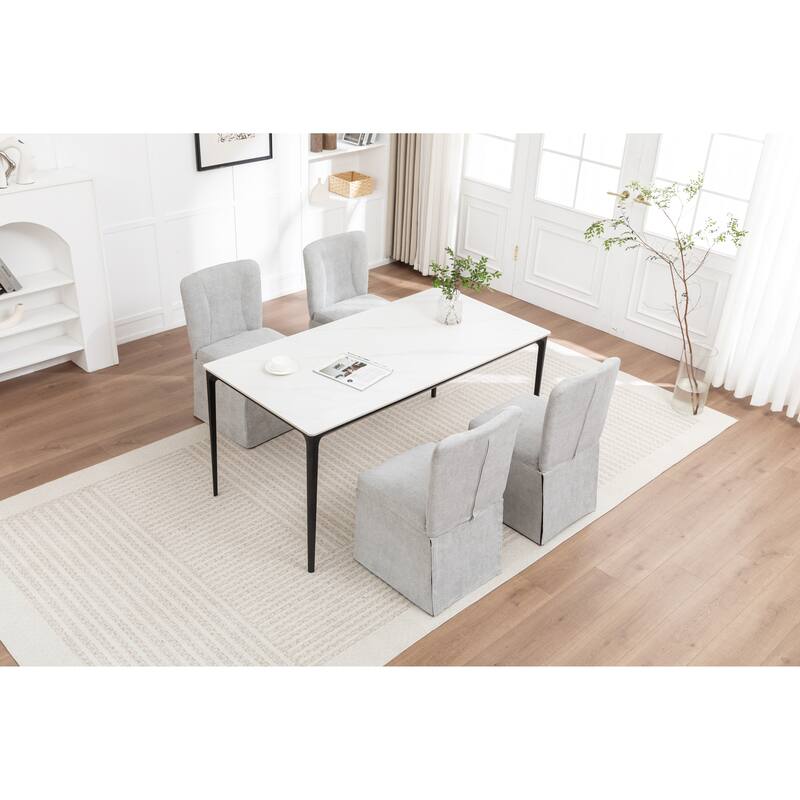 2-Piece Linen Dining Chairs, Modern Fabric Side Chairs,with Padded Seat and Backrest, Upholstered Armless Chairs