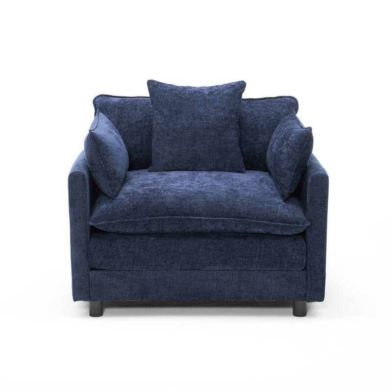 39.4" Chenille Accent Chair Club Chair with Ottoman, Living Room Chair Upholstered Armchair, Chaise Lounge Chair