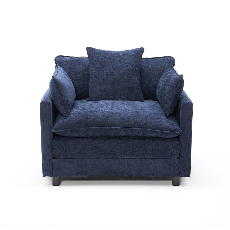 39.4" Modern Accent Chair with Ottoman, Living Room Club Chair Chenille Upholstered Armchair, Reading Chair for Bedroom