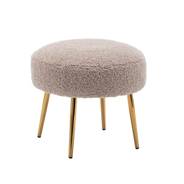 Porthos Home Yuki Teddy Fabric Ottoman Vanity Stool with Gold Chrome ...