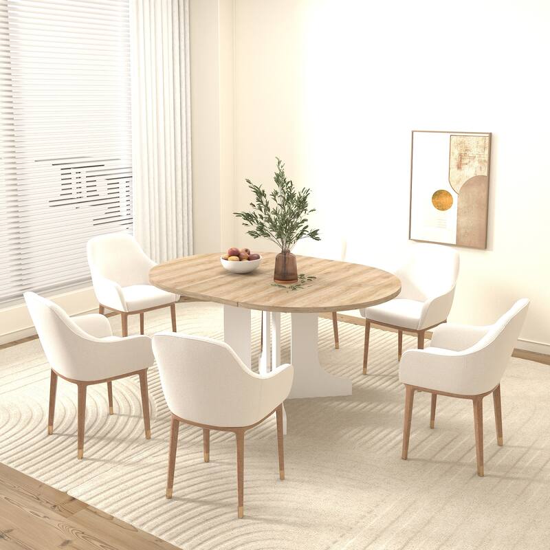 Elegant Farmhouse Round Dining Table with Adjustable Length and X-Base ​Be Used for Modern Dining Room