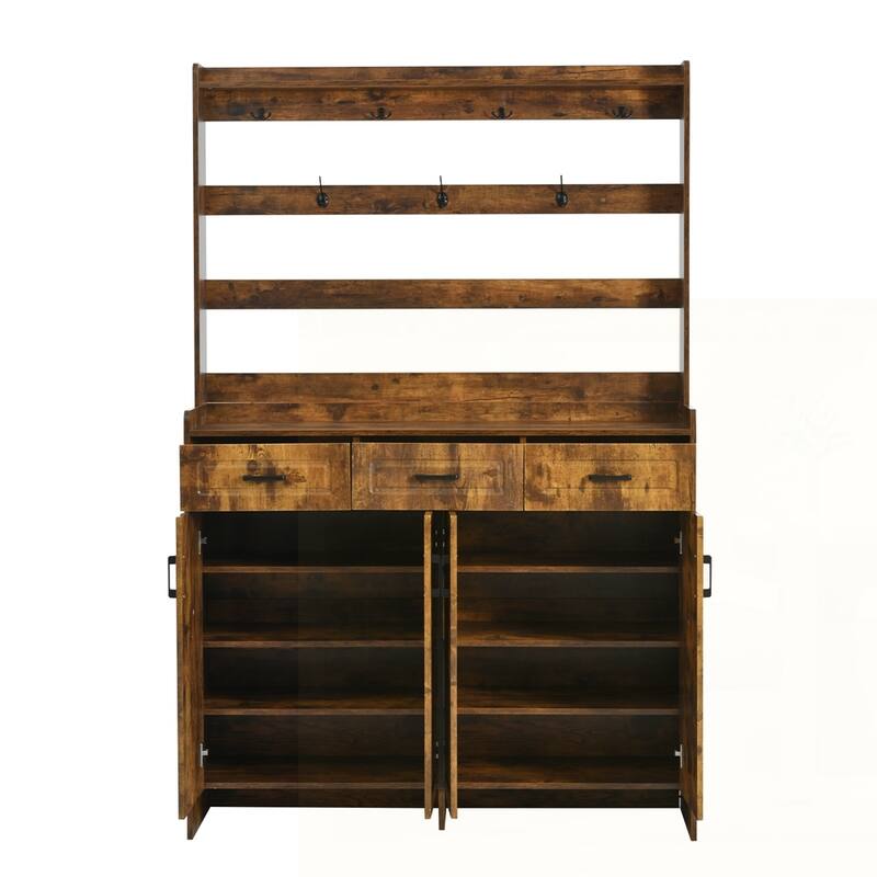 Four-Door Shoe Cabinet with Coat Rack
