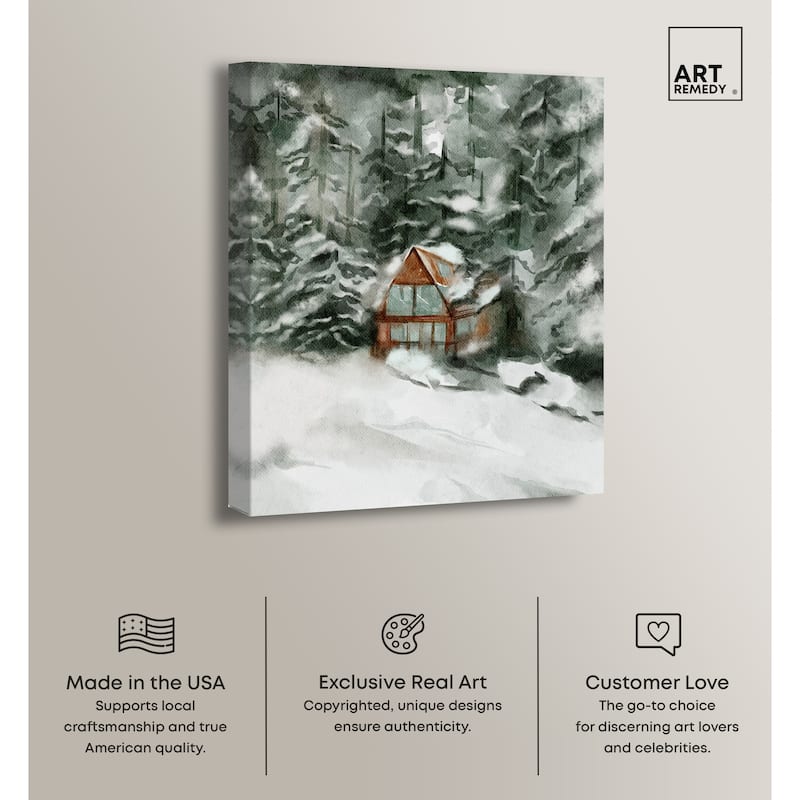 Art Remedy Winter In December Gallery Wrapped Landscape 1 Piece Canvas Wall Art Watercolor Style