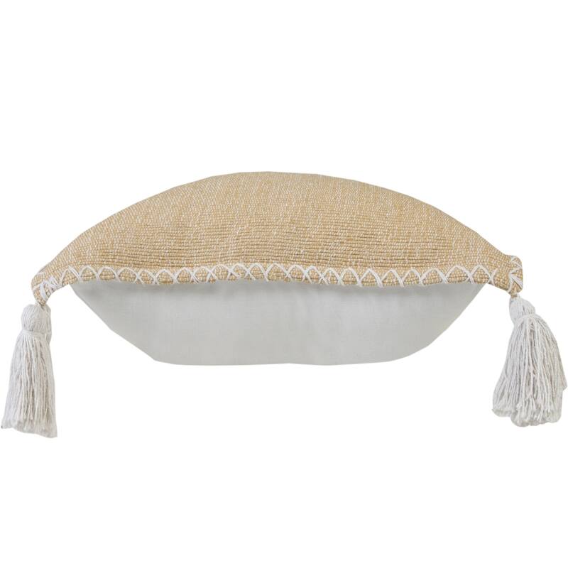 Handwoven Solid Square Cotton Throw Pillow Cover with Tassels - 20" - Beige
