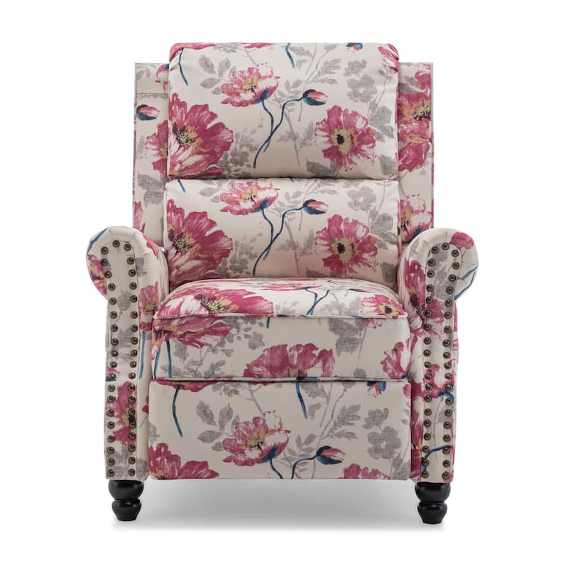 Mid-Century Nailhead PU Leather Linen Recliner