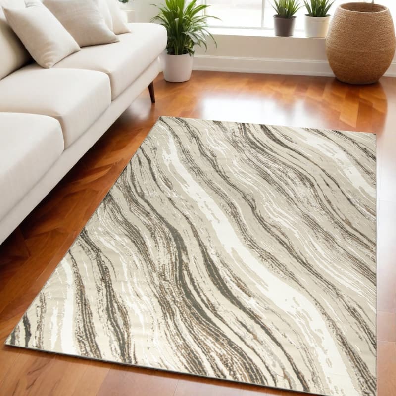 Power Loomed Abstract Modern Non Skid Stain Resistant Area Rug - 144' X '108' X '0.5 - 144' X '108' X '0.5 - Black - Rectangle