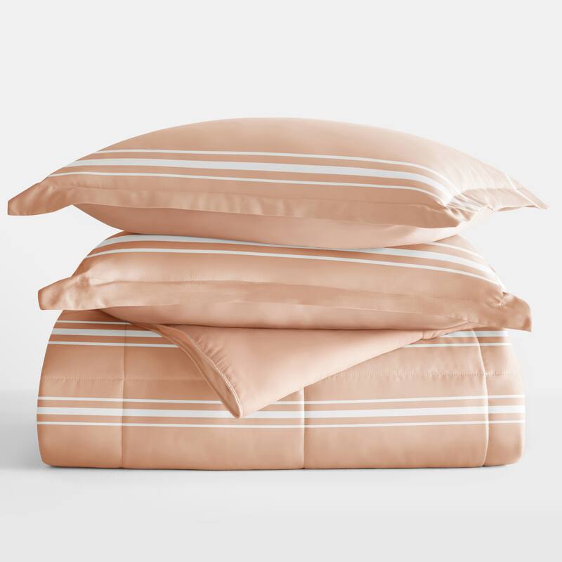 Becky Cameron Reversible Down-Alternative Comforter in Ombre and Soft Stripe - Rose - King