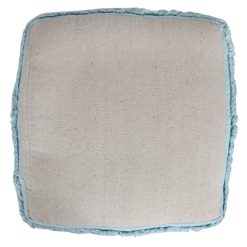 18" Blue Solid Texture and Striped Square Pouf Ottoman
