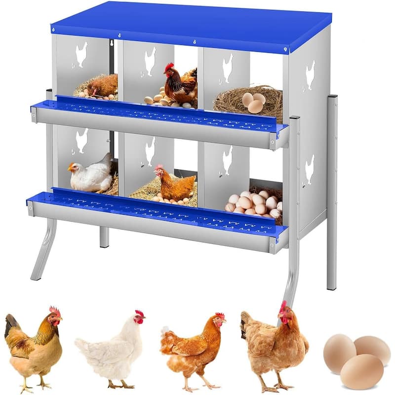 6 Compartment Nesting Box, Chicken Laying Box, with Bracket Legs - Blue