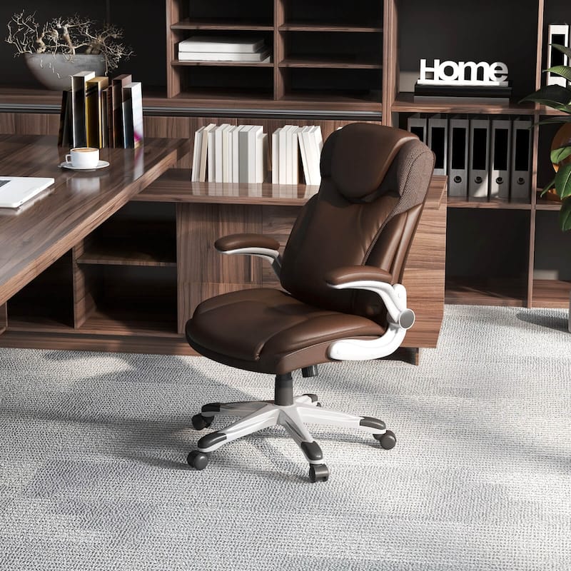 Costway Ergonomic Office Chair PU Leather Executive Swivel with - See Details