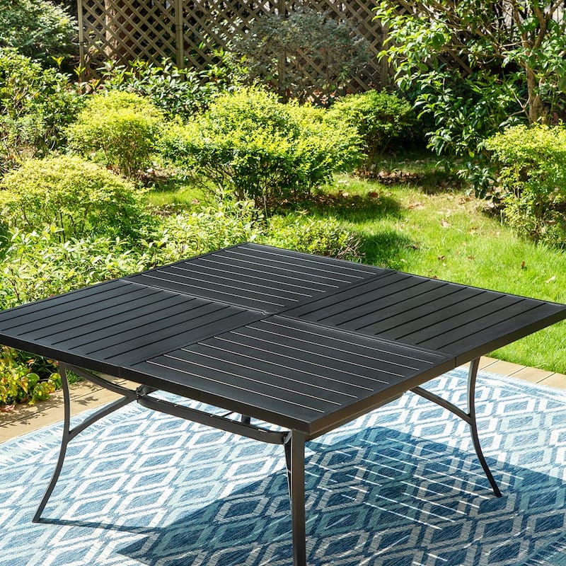 MAISON ARTS 9-Piece Patio Dining Set 1 Large Square Metal Table and 8 Stackable Chairs