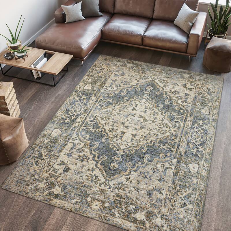 JONATHAN Y Shaii Distressed Medallion Low-Pile Machine-Washable Area Rug