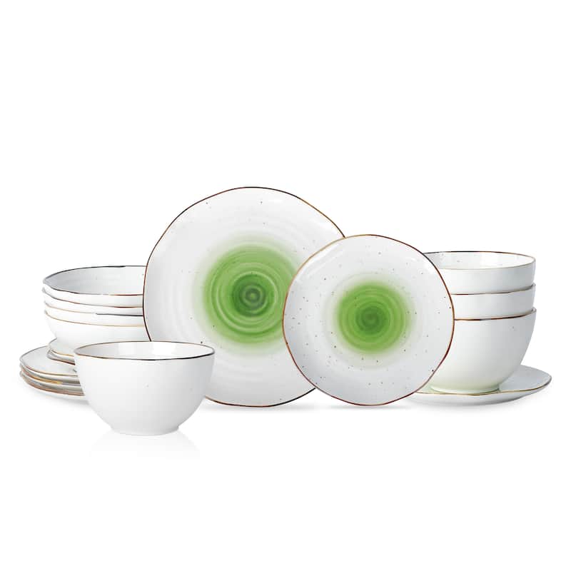 Christian Siriano Luma Porcelain Dinnerware Set - Green - 16 Piece
