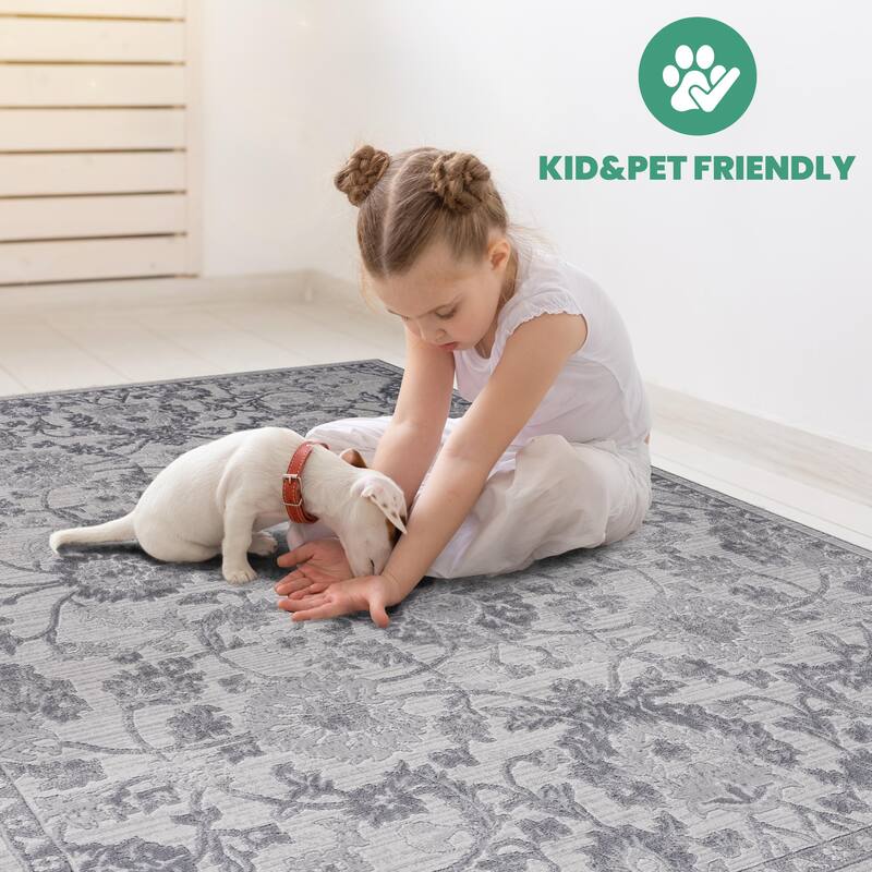 LOOM & LUXE Collection 2X8 Grey/Silver/Oriental Non-Shedding Area Rug - 96" D x 26" W x 0.35" H