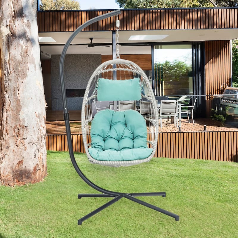 Egg Chair with Stand,Patio Rattan Wicker Hanging Swing,Indoor Outdoor - Egg Chair with Stand