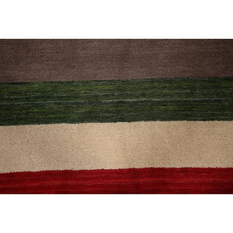 Brown Striped Gabbeh Oriental Accent Rug Handmade Wool Carpet - 3'11"x 5'7"