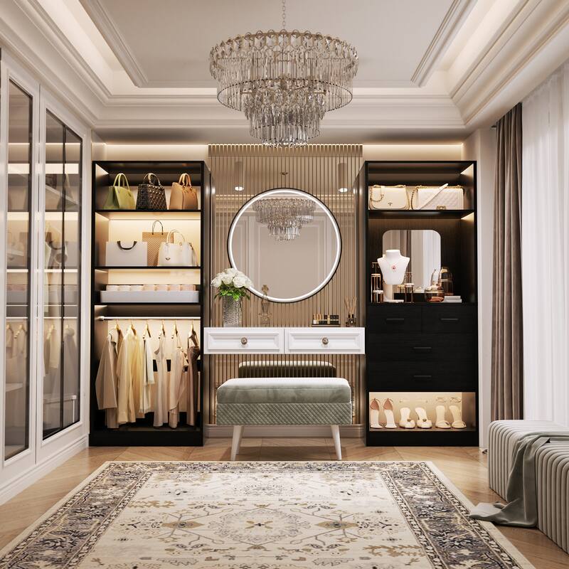 Cimly 25''W Closet Organizer with Mirror and Drawers, Freestanding Closet System for Walk-in/ Reach-in Closet