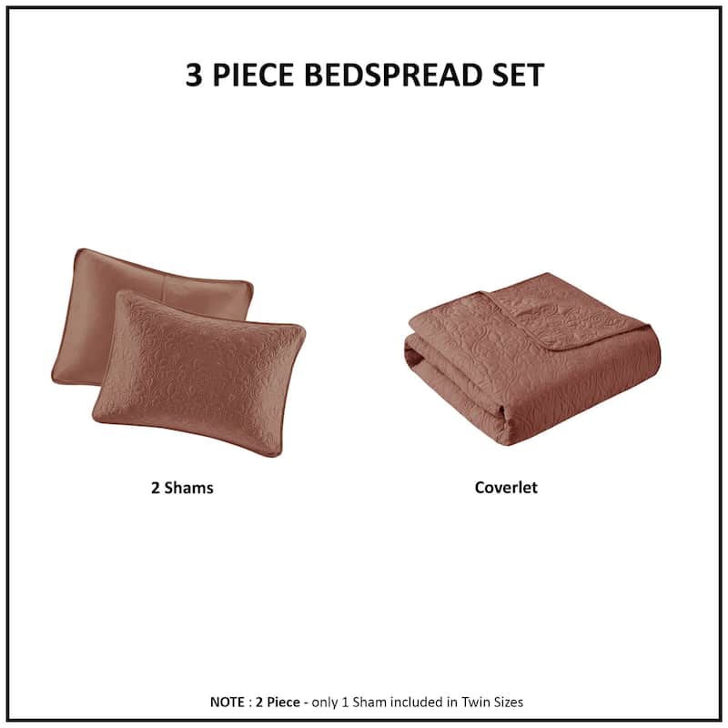 Madison Park Mansfield Reversible Oversized 3-piece Solid Texture Bedspread Quilt Set with Matching Shams - Clay Red - King