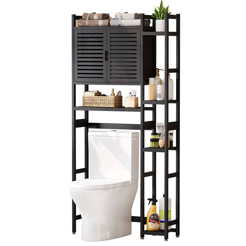 Moasis Bamboo Over-The-Toilet Cabinet with Shelf for Bathroom Storage - Black
