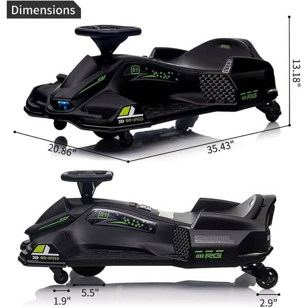 dimension image slide 1 of 5, Ride on Drift Car,Kids Electric Drifting Go-Kart with 5 Wheels LED