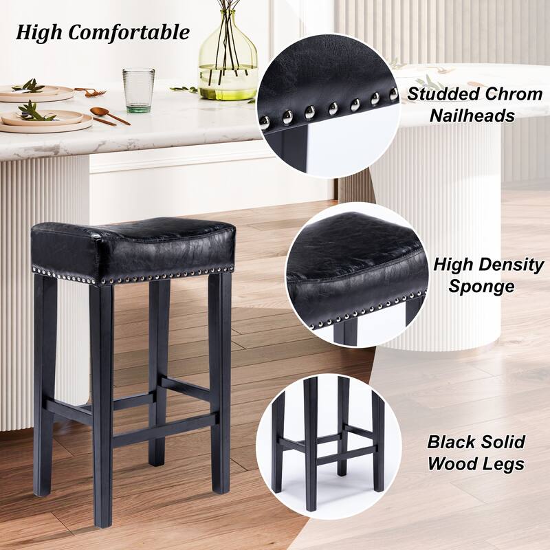 Counter Height Upholstered Bar Stools with Footrest Set of 2