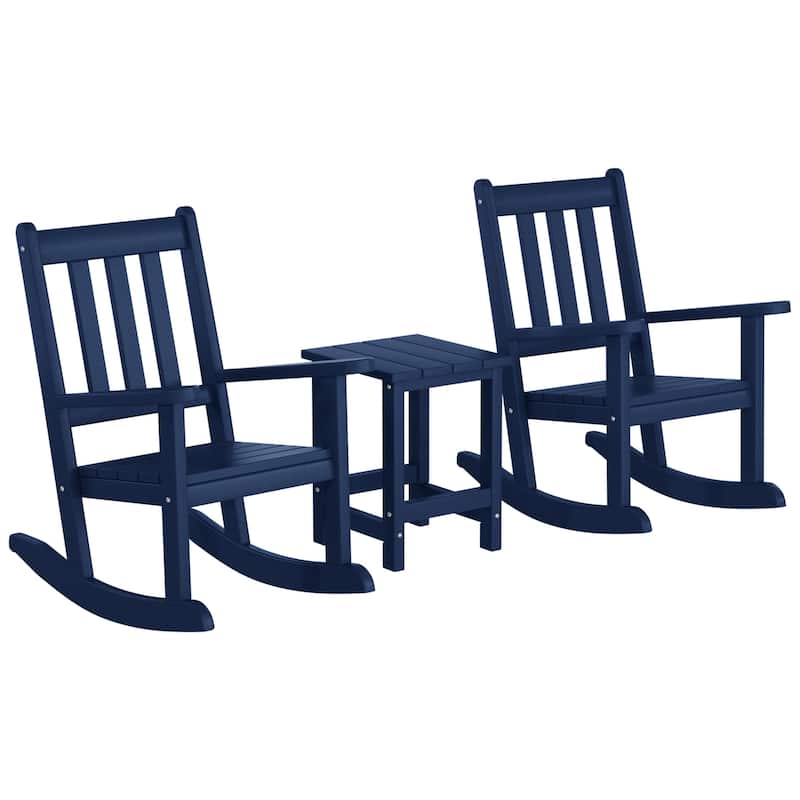 Laguna Kids Outdoor Poly Rocking Chair with Side Table 3-Piece Set - Navy Blue