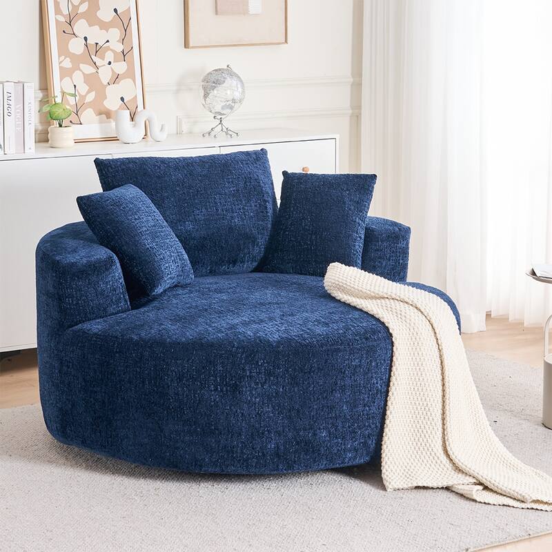 Round Accent Chair with High-Resilience Cushions, Swivel Chenille Barrel Chair, Fluffy Sleeper Lounge Chair