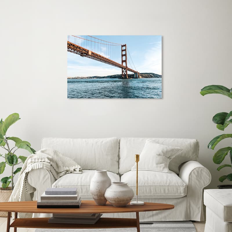 Wynwood Studio Canvas Cities and Skylines A Golden Gate View Blue and Modern & Contemporary Wall Art Canvas Print - 20 x 30