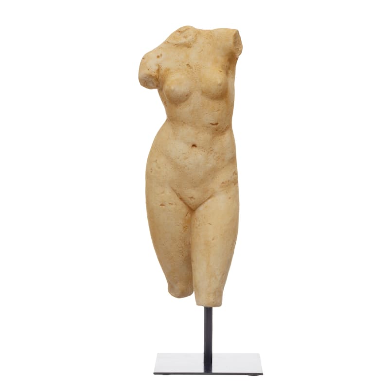 Sculptural Resin Female Figure on Stand - 5.8"L x 4.5"W x 14.5"H - Tan