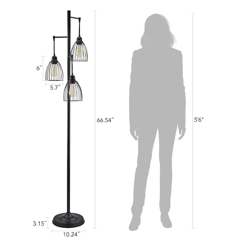 66" 3-Light Industrial Floor Lamp with 3 Bulbs Included