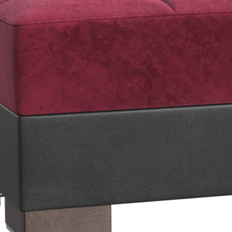HomeRoots 52" Burgundy and Brown Microfiber And Faux Leather Tufted Storage Ottoman