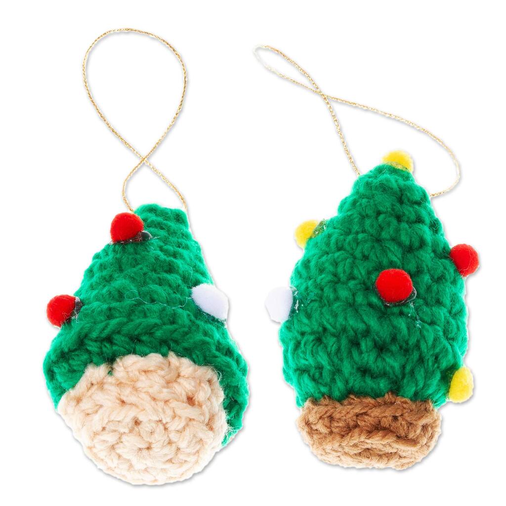 Novica Handmade Trimmed Trees Crocheted Ornaments (Pair)