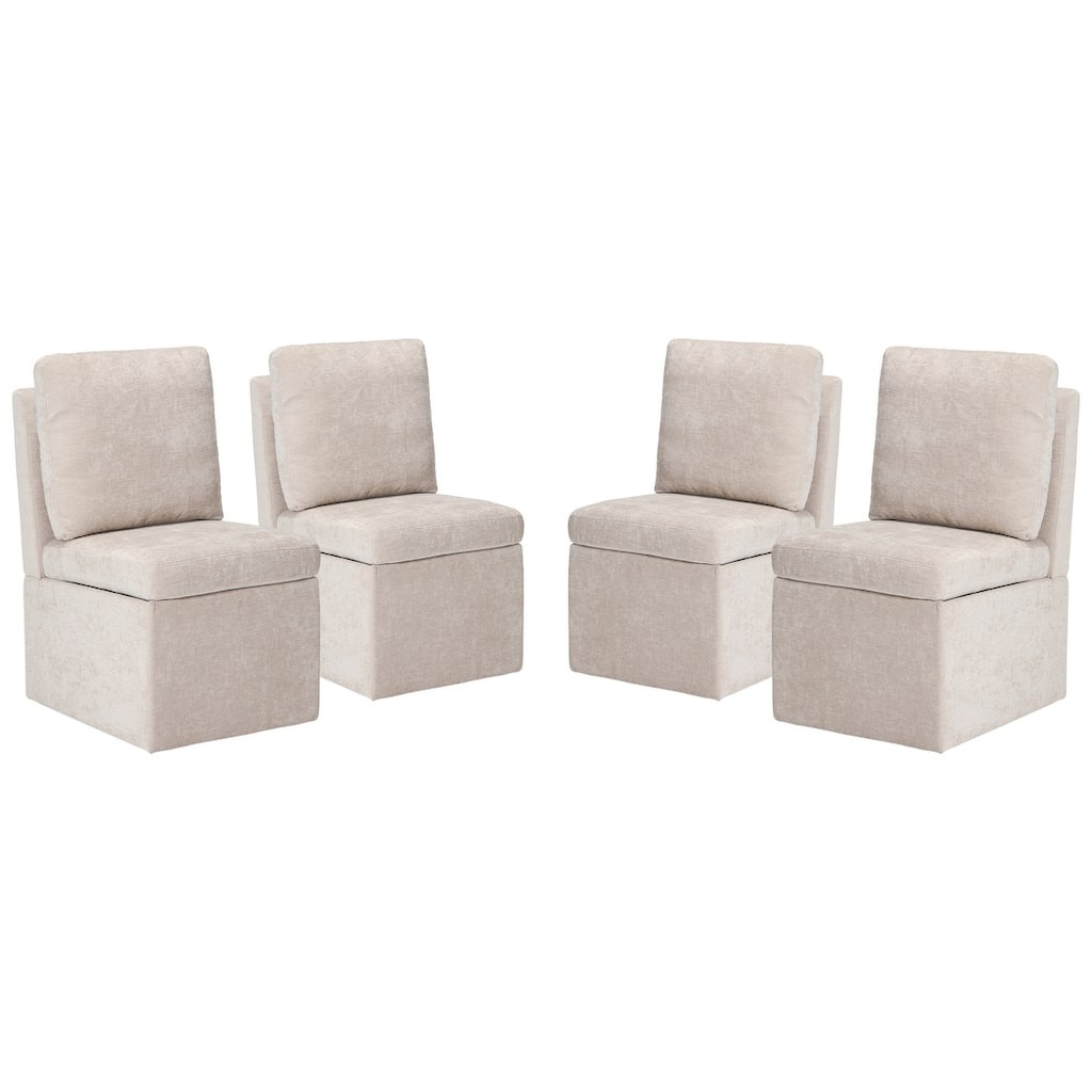 Stansberry Chenille Upholstered Dining Chair with Lift-Top Seat Storage and Caster Wheels (Set of 4)